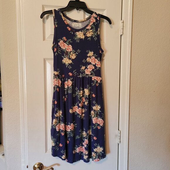 Maurices 24/7 Floral Sleeveless Dress Small Navy Blue With Pink & Yellow Flowers - Picture 1 of 5
